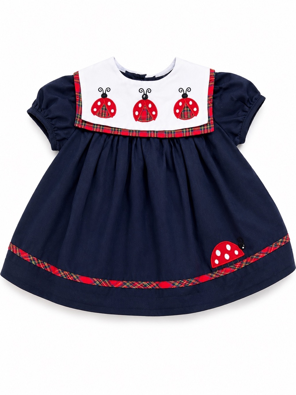NWT Bonnie Baby Navy Baby Dress with Red Ladybug Appliqués